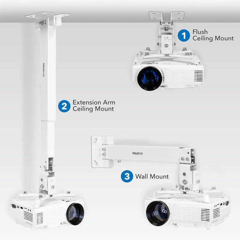 Mount-It! Wall or Ceiling Projector Mount with Universal LCD/DLP Mounting for Epson, Optoma, Benq, ViewSonic Projectors, 44lb Load Capacity, White - Image 1